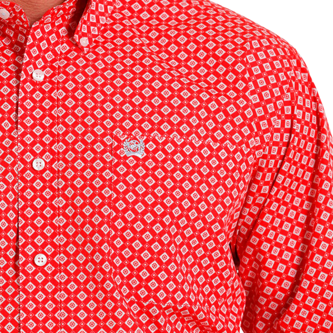 Cinch Men's Geometric Print Casual Red Shirt