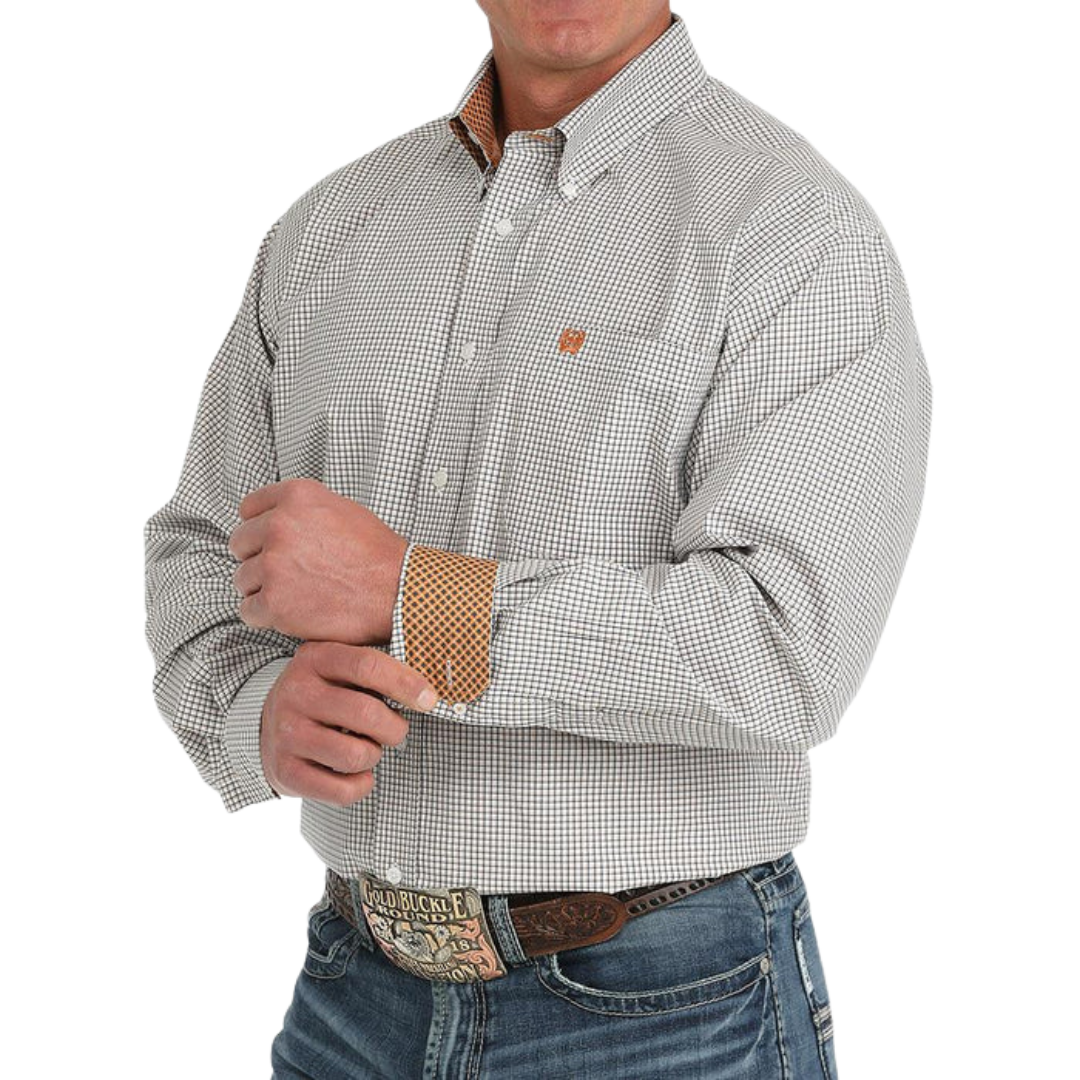 Cinch Men's Plaid Classic Fit Long Sleeve White Shirt