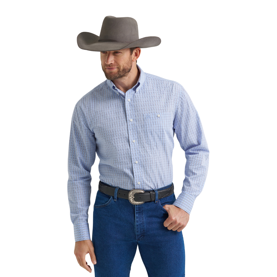 ⭐️mhrs⭐️ Wrangler Men's Classic Slate Blue Shirt - Western Style Quality