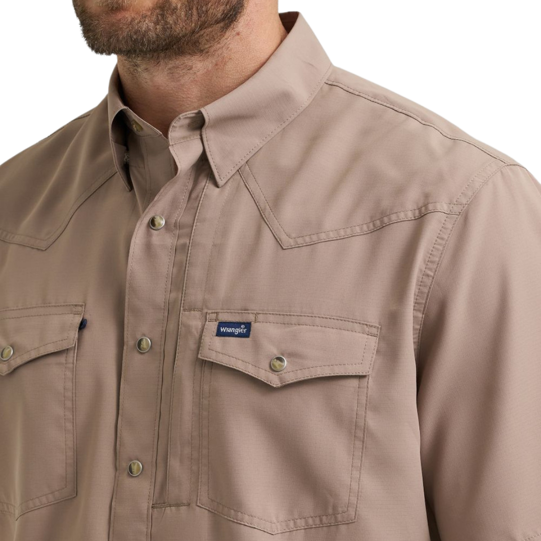 Wrangler Men's Performance Snap Short Sleeve Tan Shirt