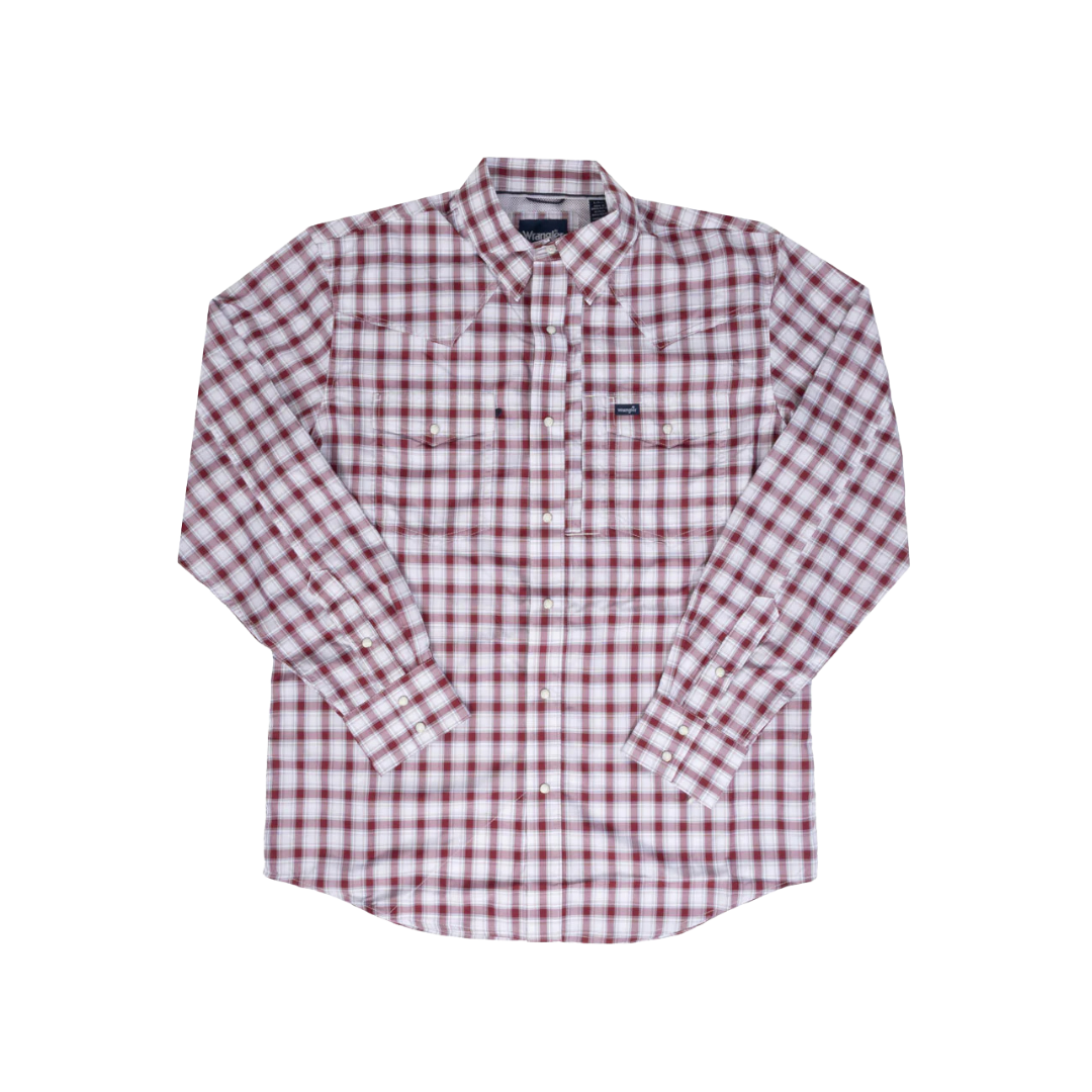 Wrangler Men's Plaid Pearl Snap Burgundy Shirt