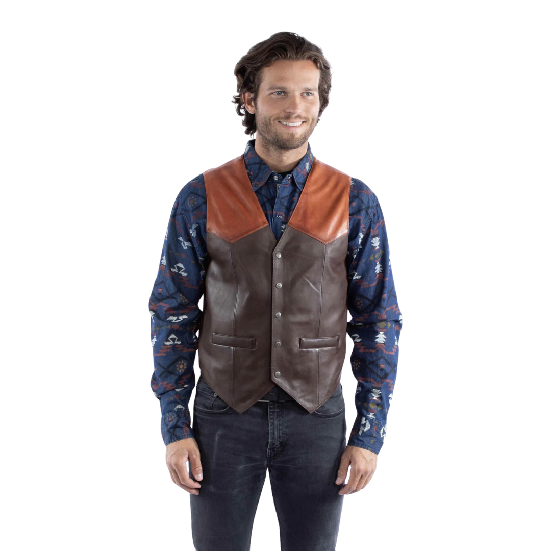 Scully Men's Classic Leather Chocolate Cognac Vest - Big & Tall