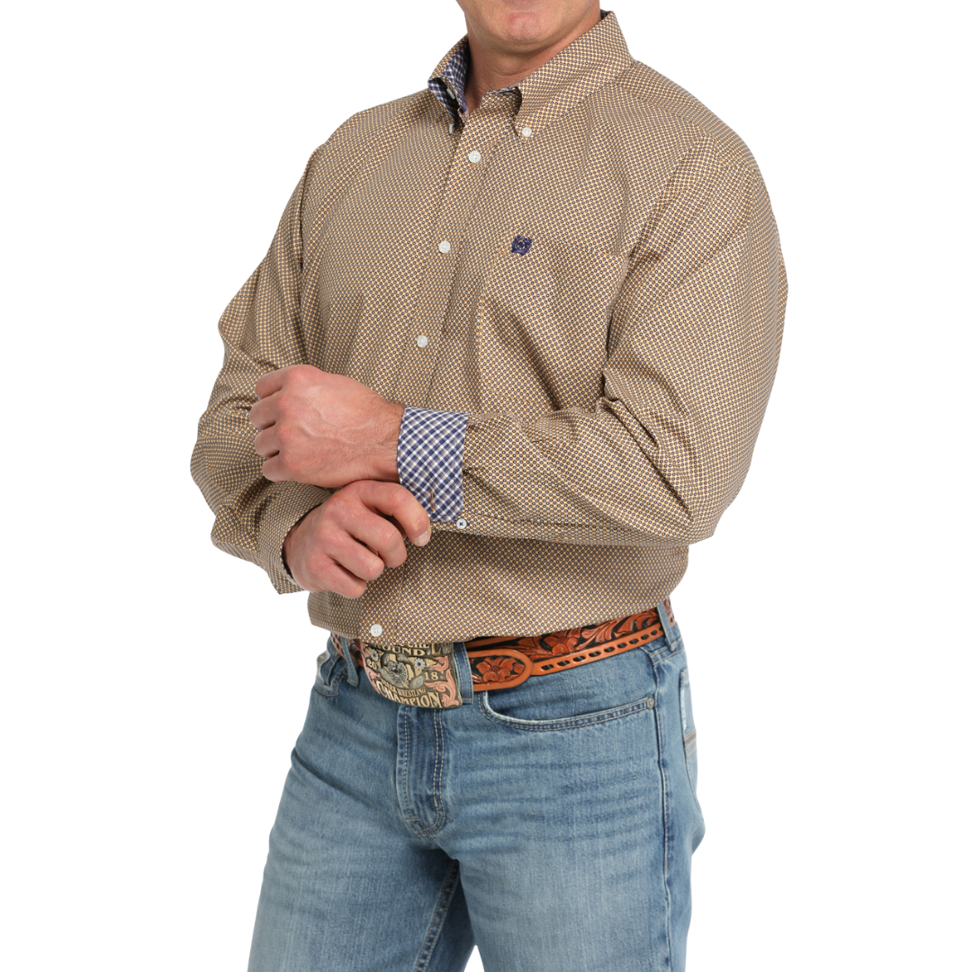 Cinch Men's Gold Geometric Print Light Brown Shirt