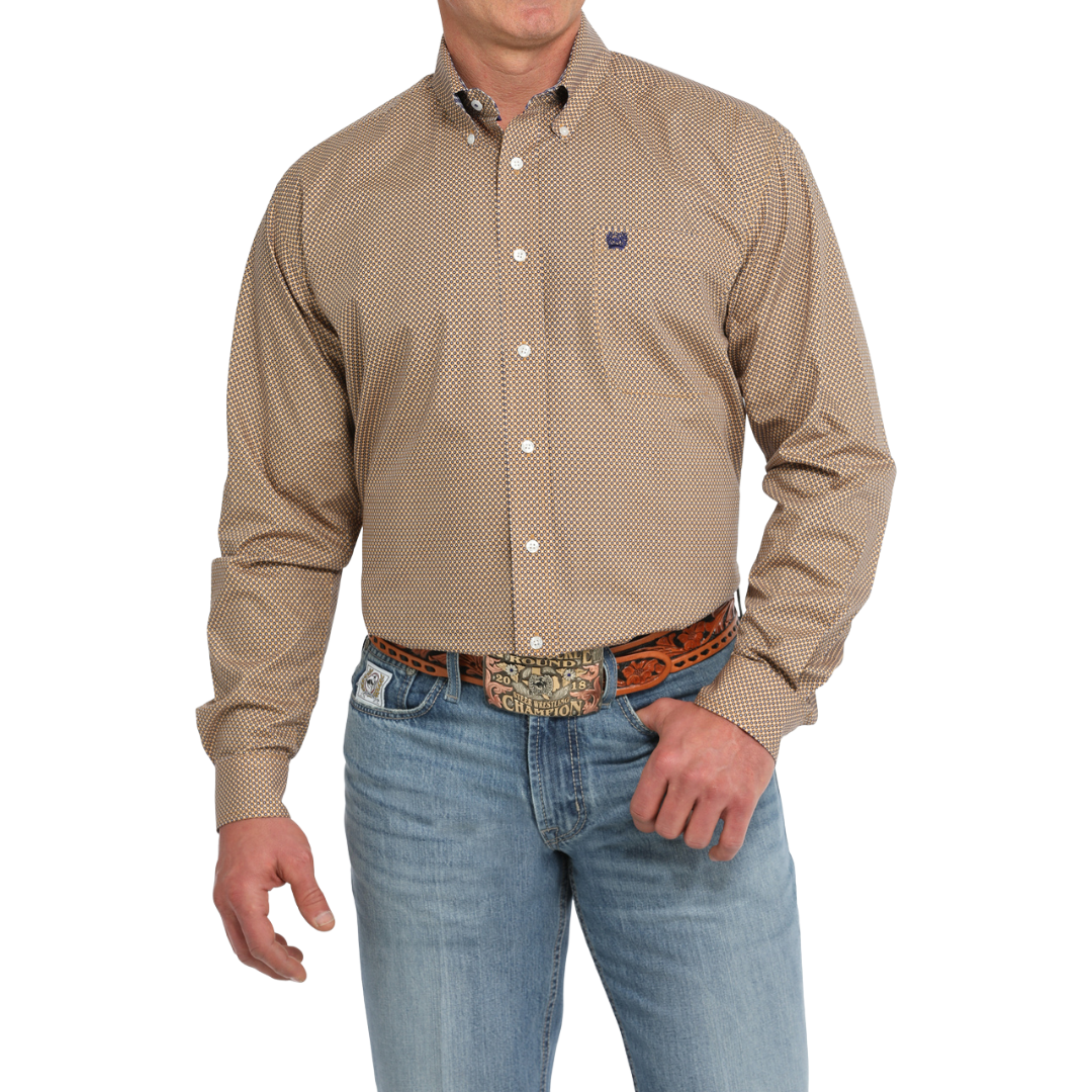 Cinch Men's Gold Geometric Print Light Brown Shirt