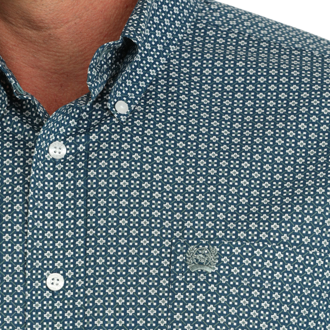 Cinch Men's Geometric Print Blue Shirt