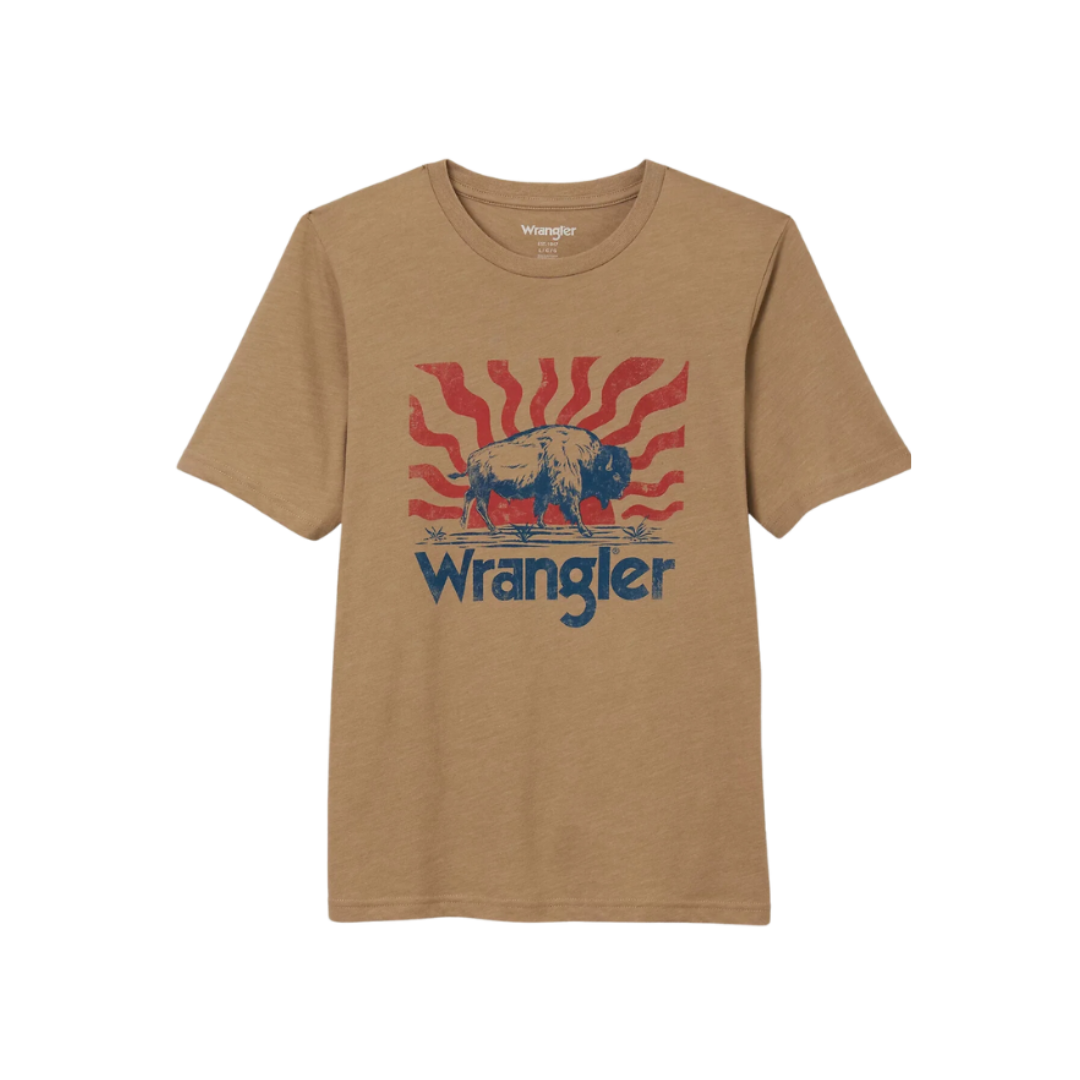 Wrangler Youth Boy's Bison Waves Brown Tee Shirt
