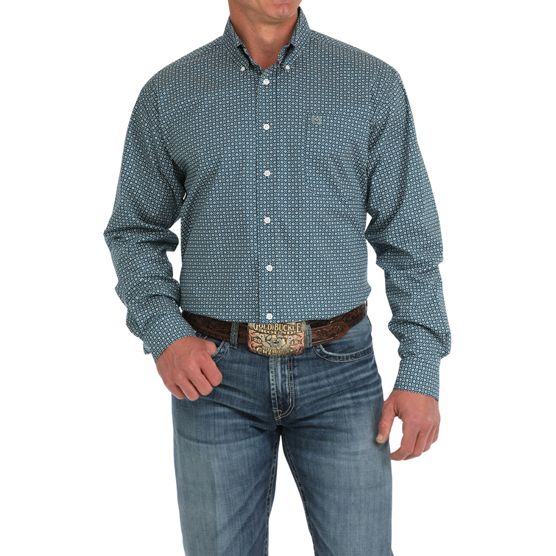 Cinch Men's Geometric Print Blue Shirt