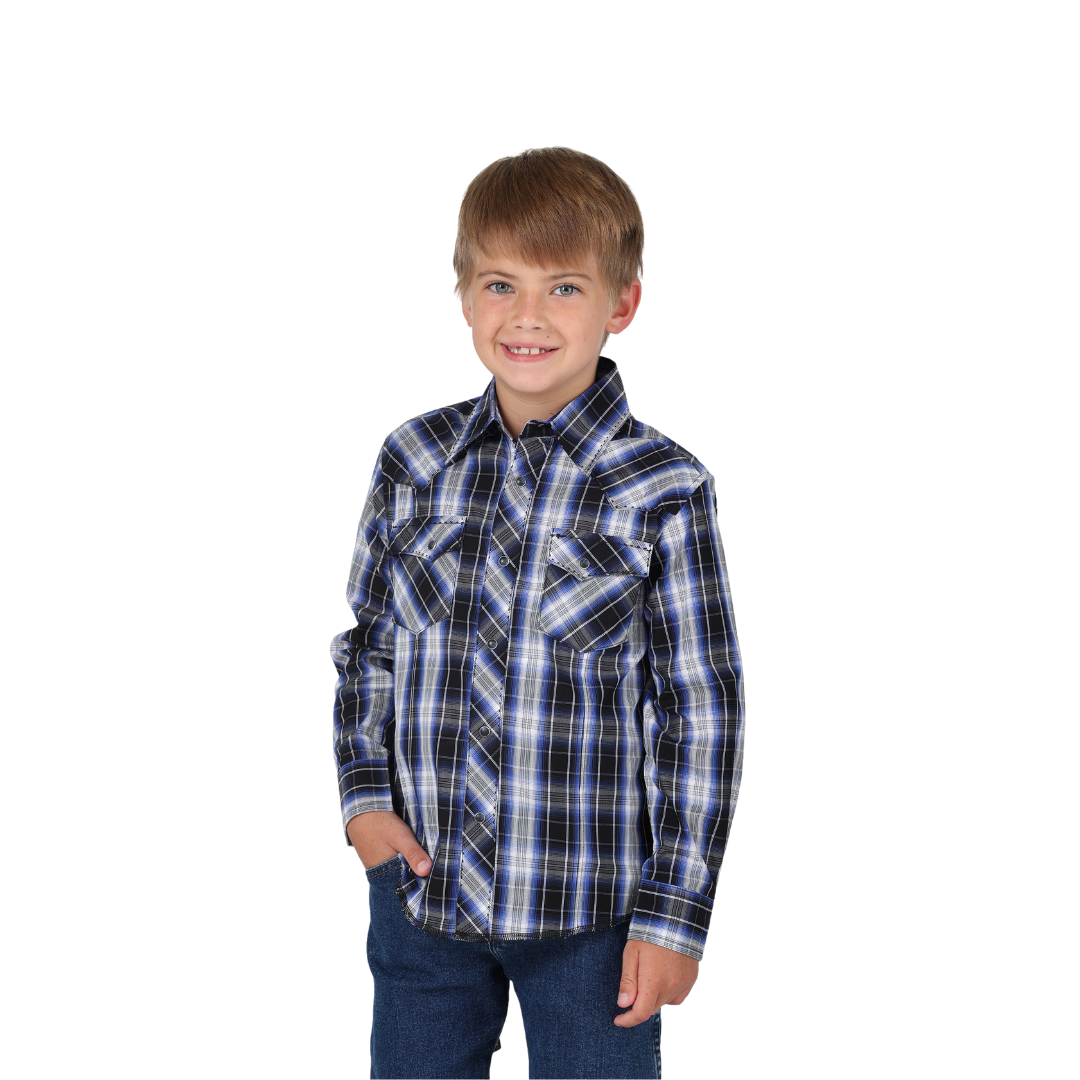 Wrangler Youth Boy's Fashion Snap Blue Shirt