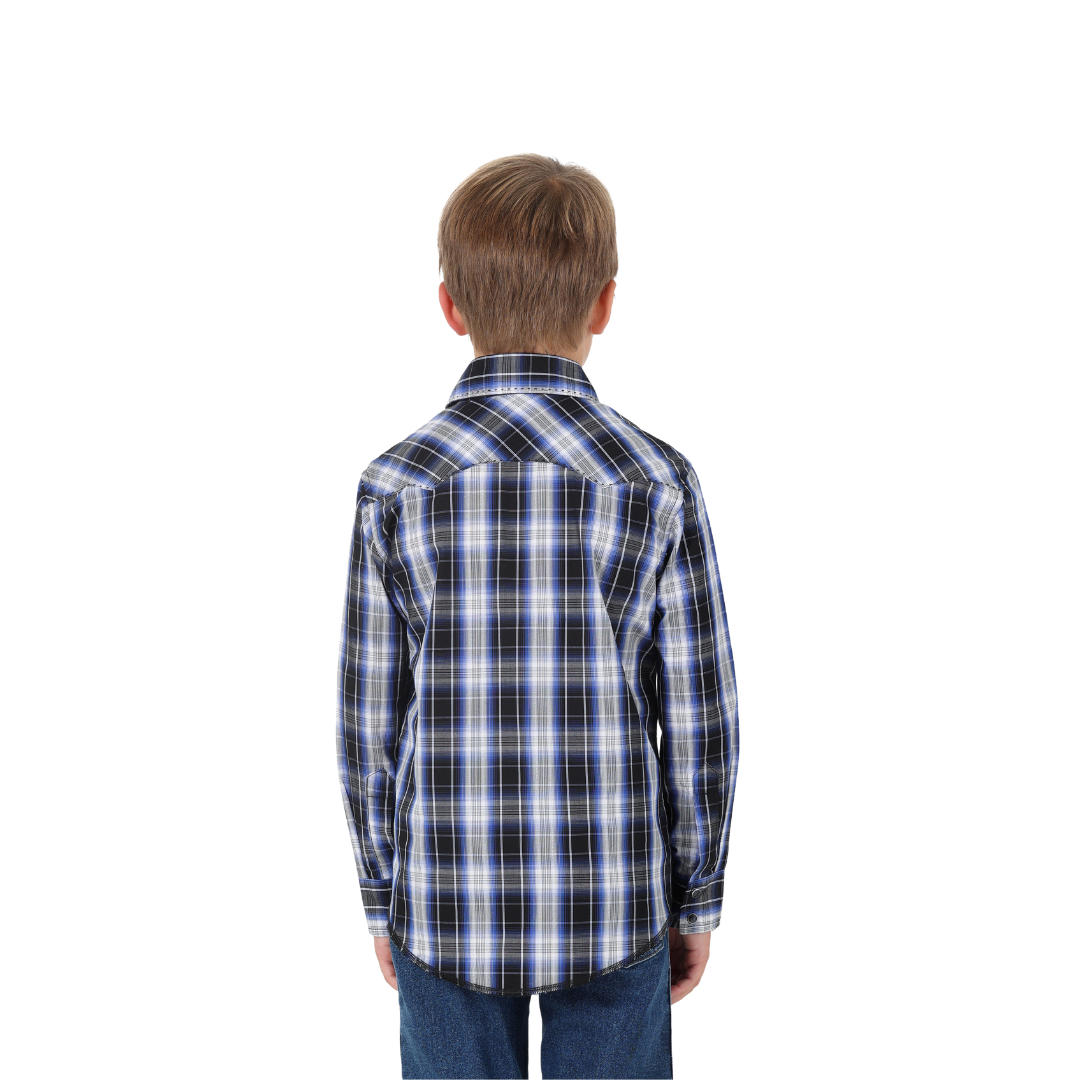 Wrangler Youth Boy's Fashion Snap Blue Shirt