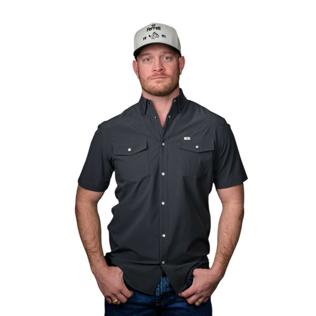Ferrell Men's Short Sleeve Snap Grey Shirt