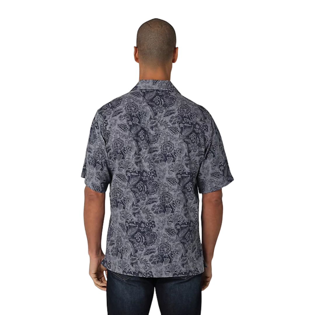 Wrangler Men's Cowboy Snap Front Camp Tropical Blue Shirt