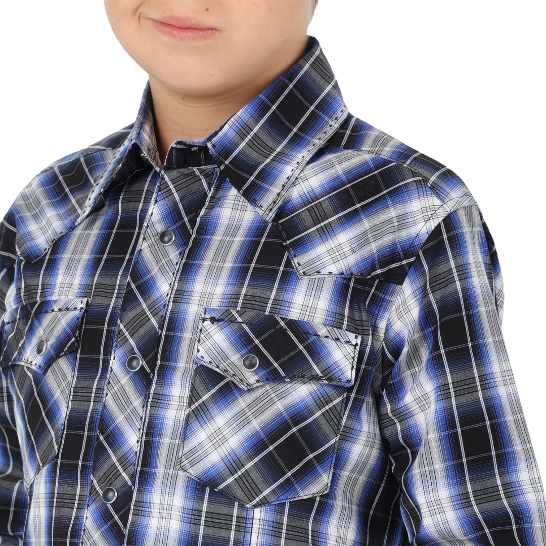 Wrangler Youth Boy's Fashion Snap Blue Shirt