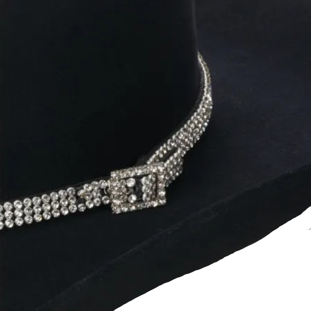 3D Belt Women's Rhinestones Black Hatband
