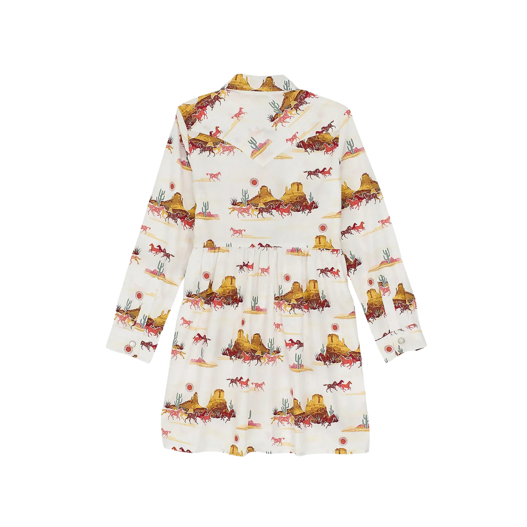 Wrangler Youth Girl's Print Long Sleeve White Dress