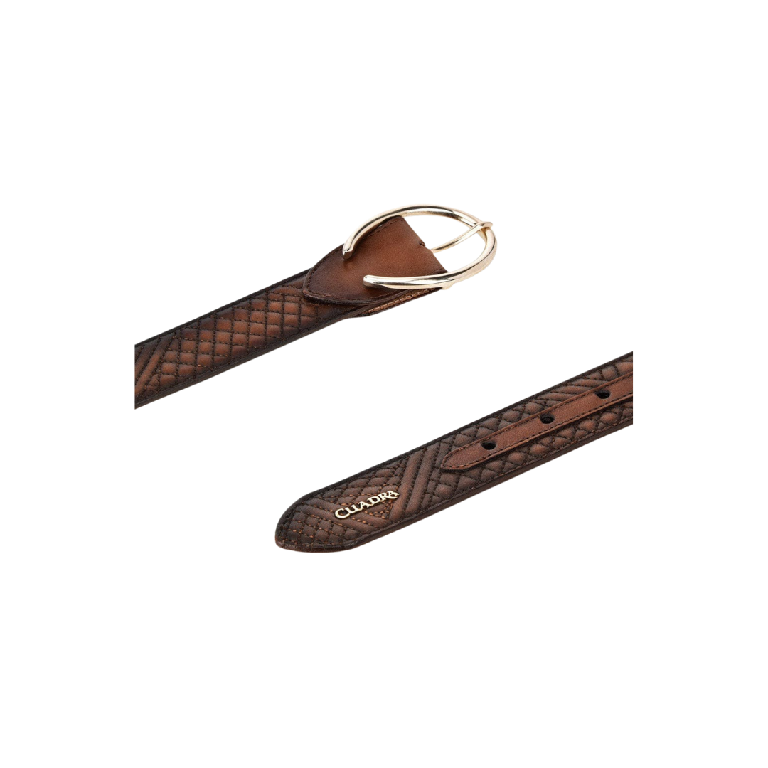 Cuadra Women's Astro Honey Embroidered Brown Leather Belt