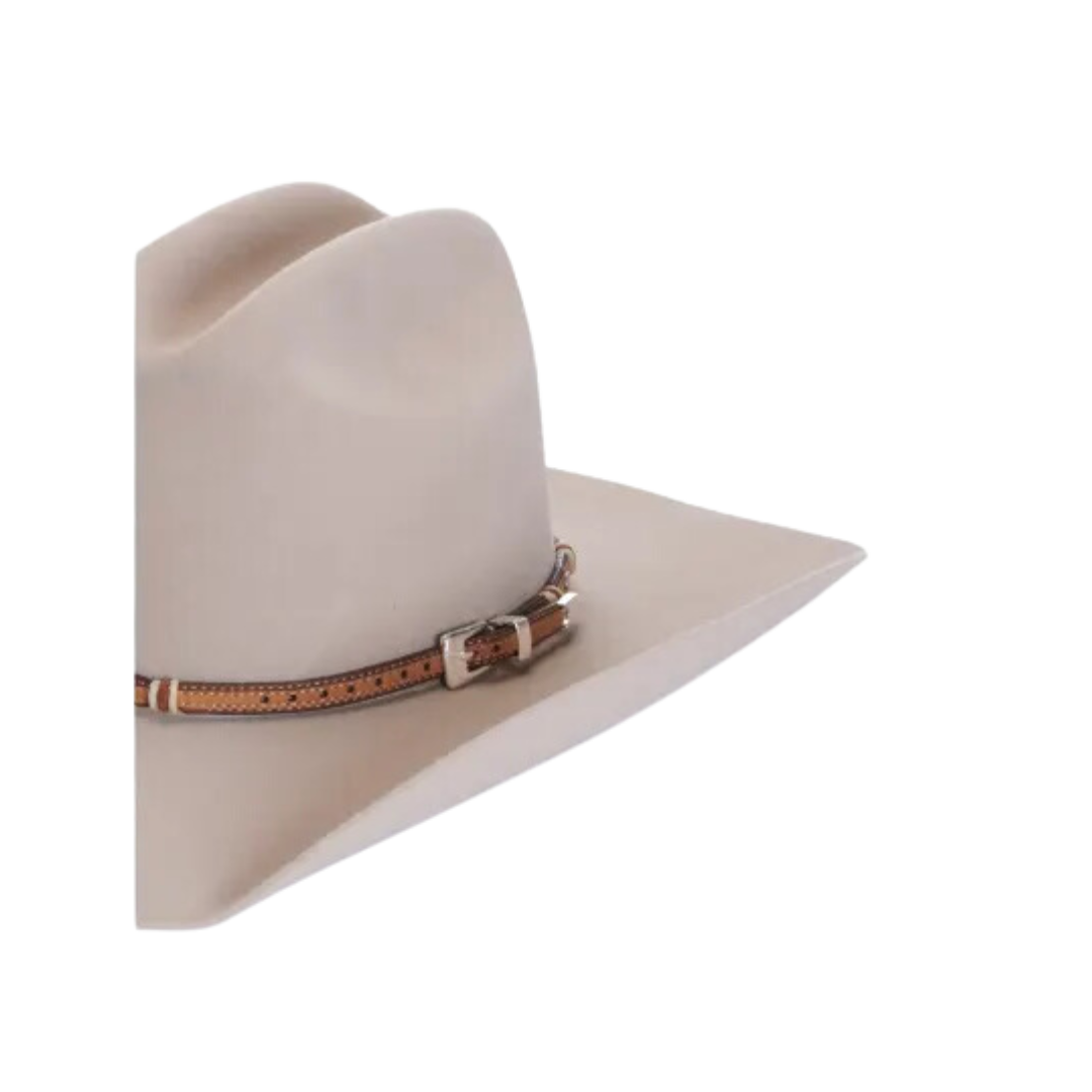 Tony Lama Leather Stockyards Brown with Silver Buckle Hatband
