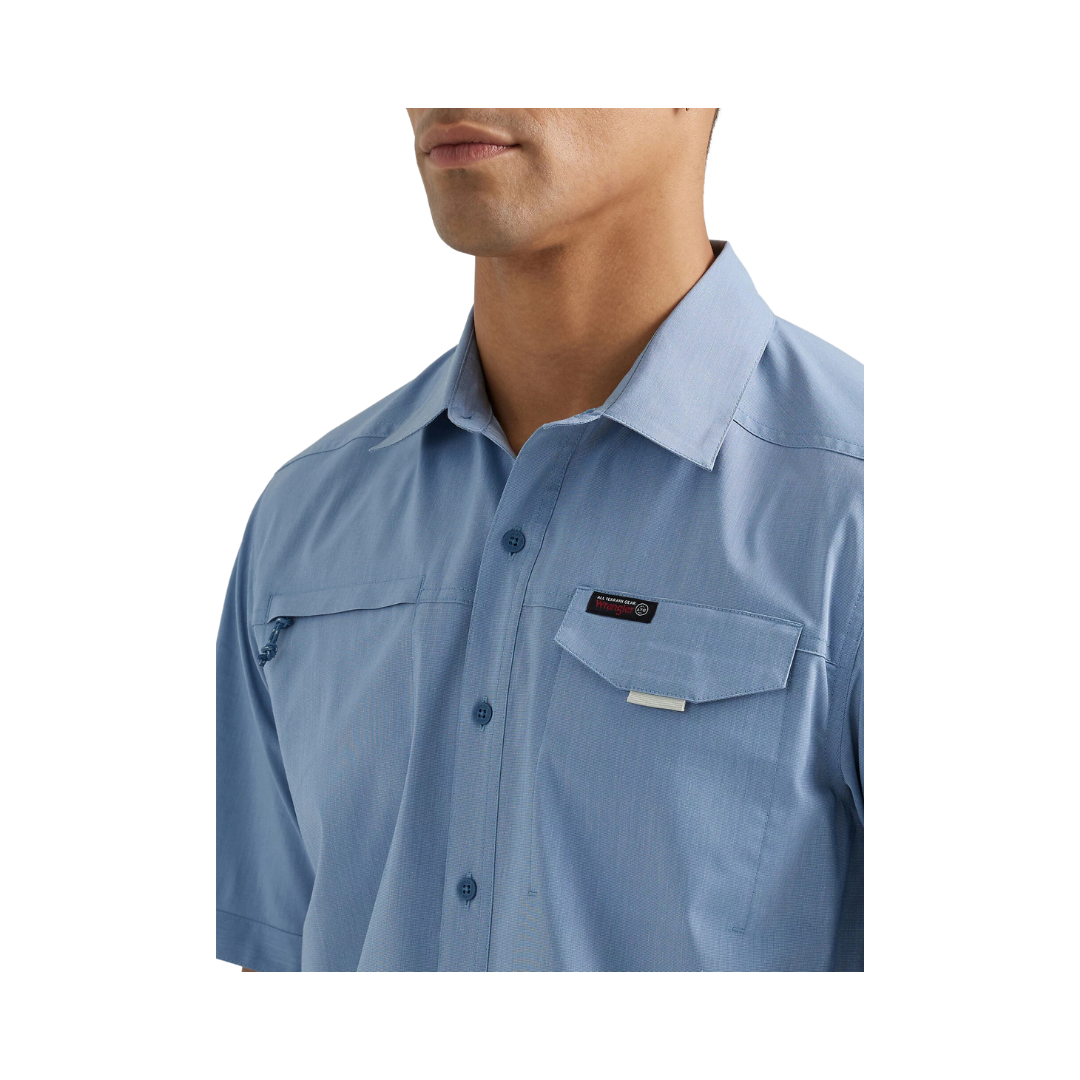 Wrangler Men's Asymetrical Zip Pocket Coronet Blue Shirt