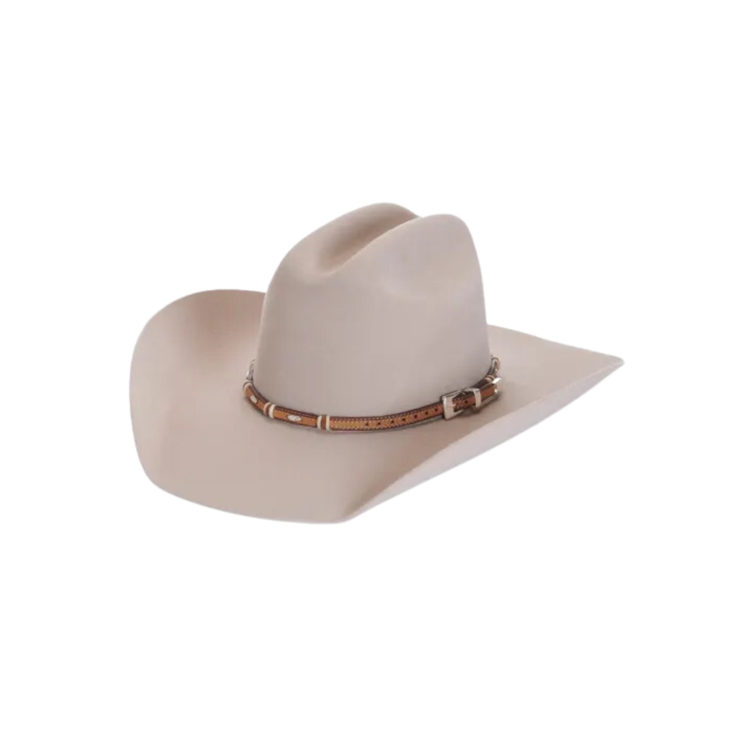 Tony Lama Leather Stockyards Brown with Silver Buckle Hatband