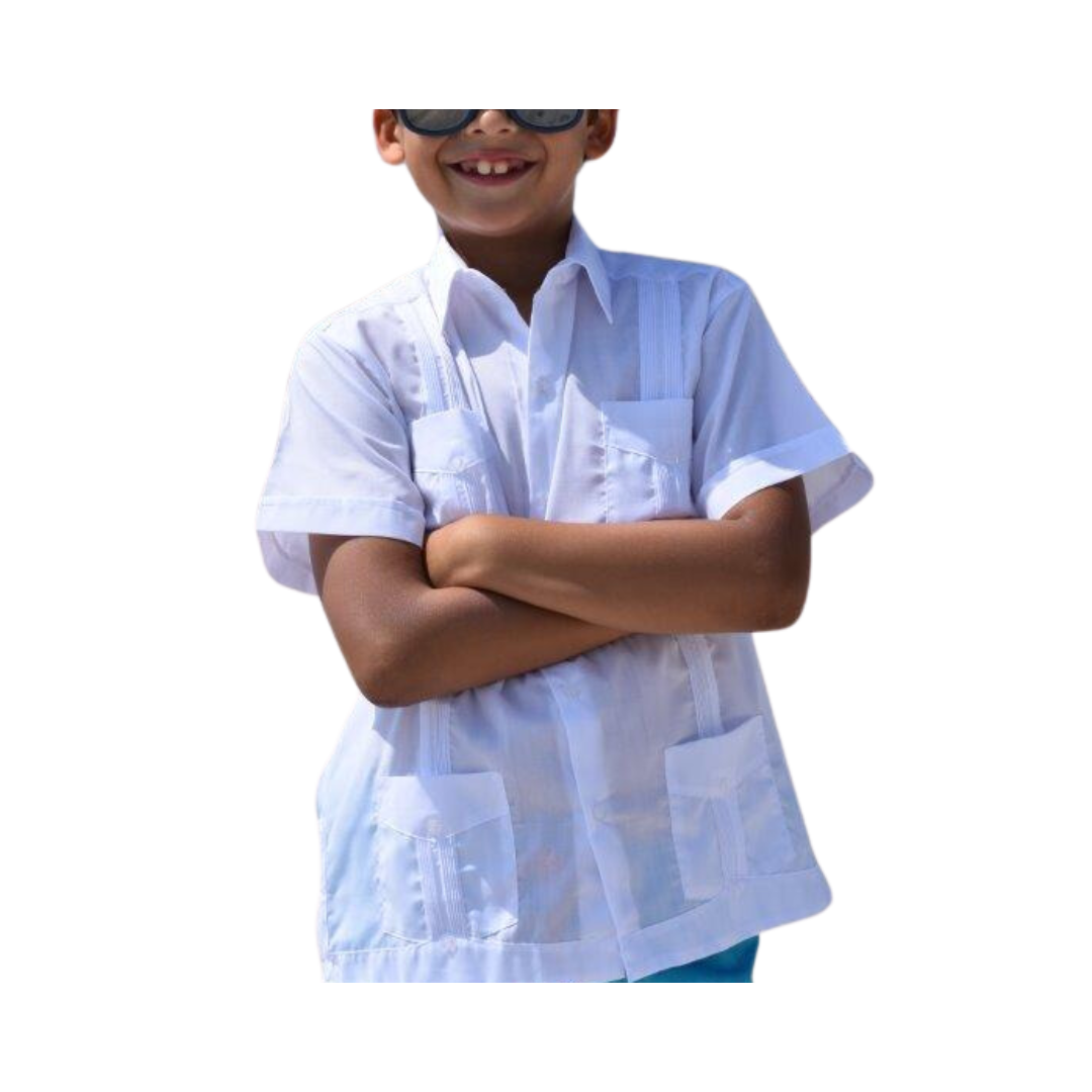 D’Accord Youth Boy's Authentic Cuban White Guayabera