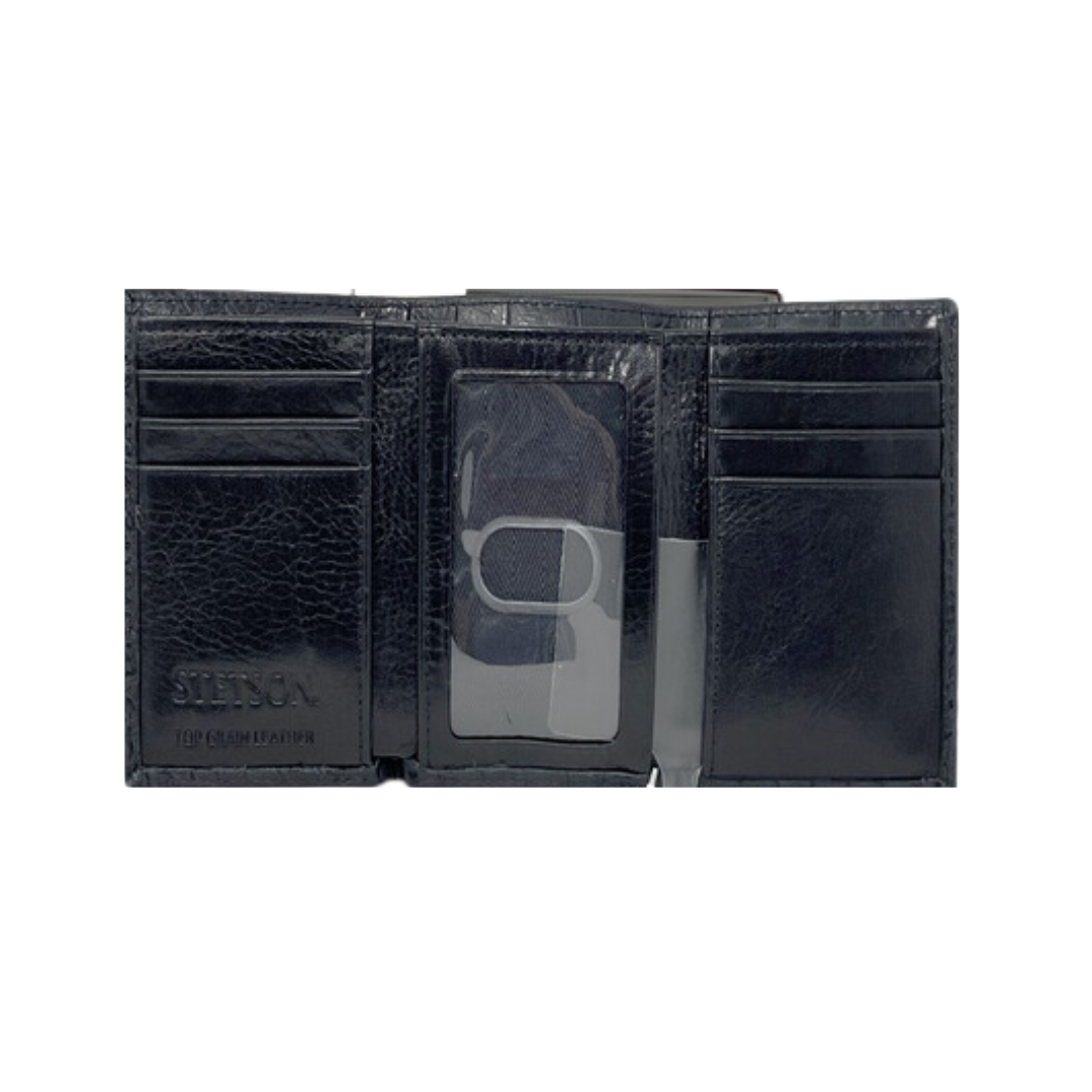 Stetson Black Crocodile Print Trifold Wallet