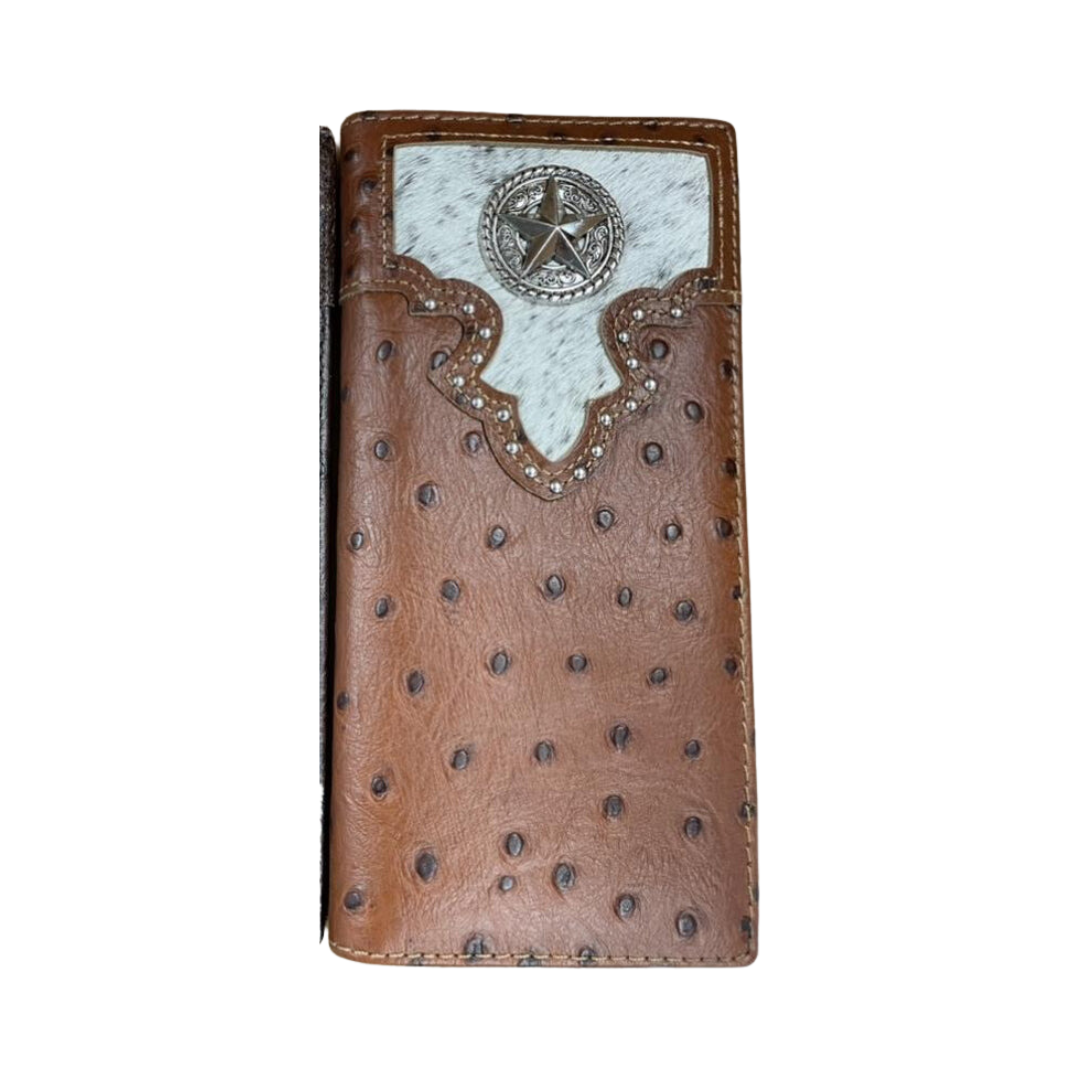 Top Notch Men's Quill Ostrich Print Brown Wallet