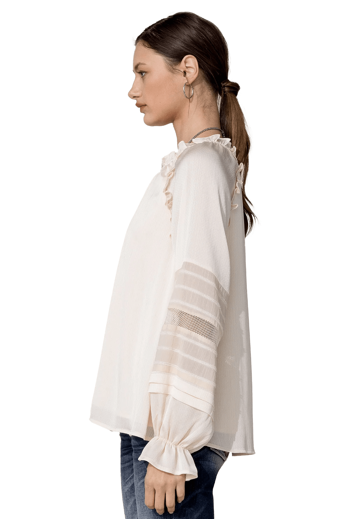 Miss Me White Satin Effect Long Sleeve Top