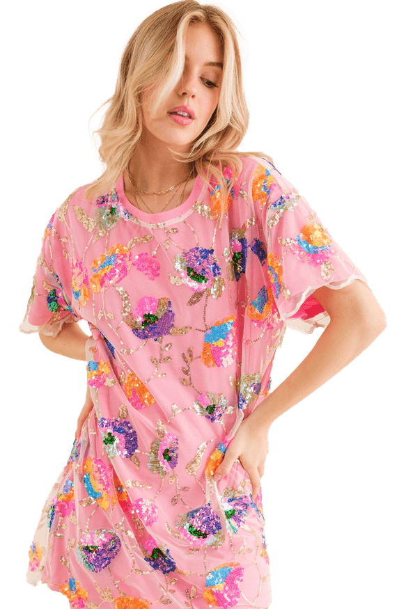 Blueb Sequin Floral Mini Dress