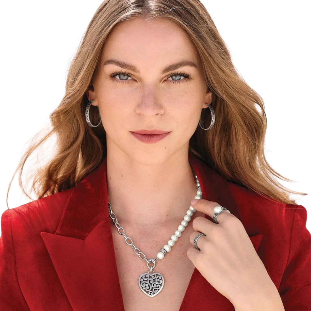 Brighton Women's Contempo Heart Charm Silver Pearl Necklace