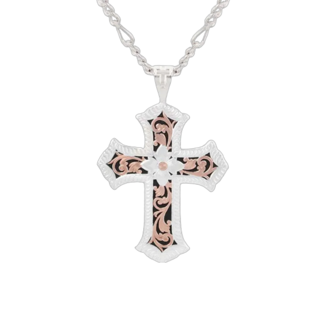 Montana Silversmiths Men's Antiqued Rose Gold Scalloped Grey Necklace