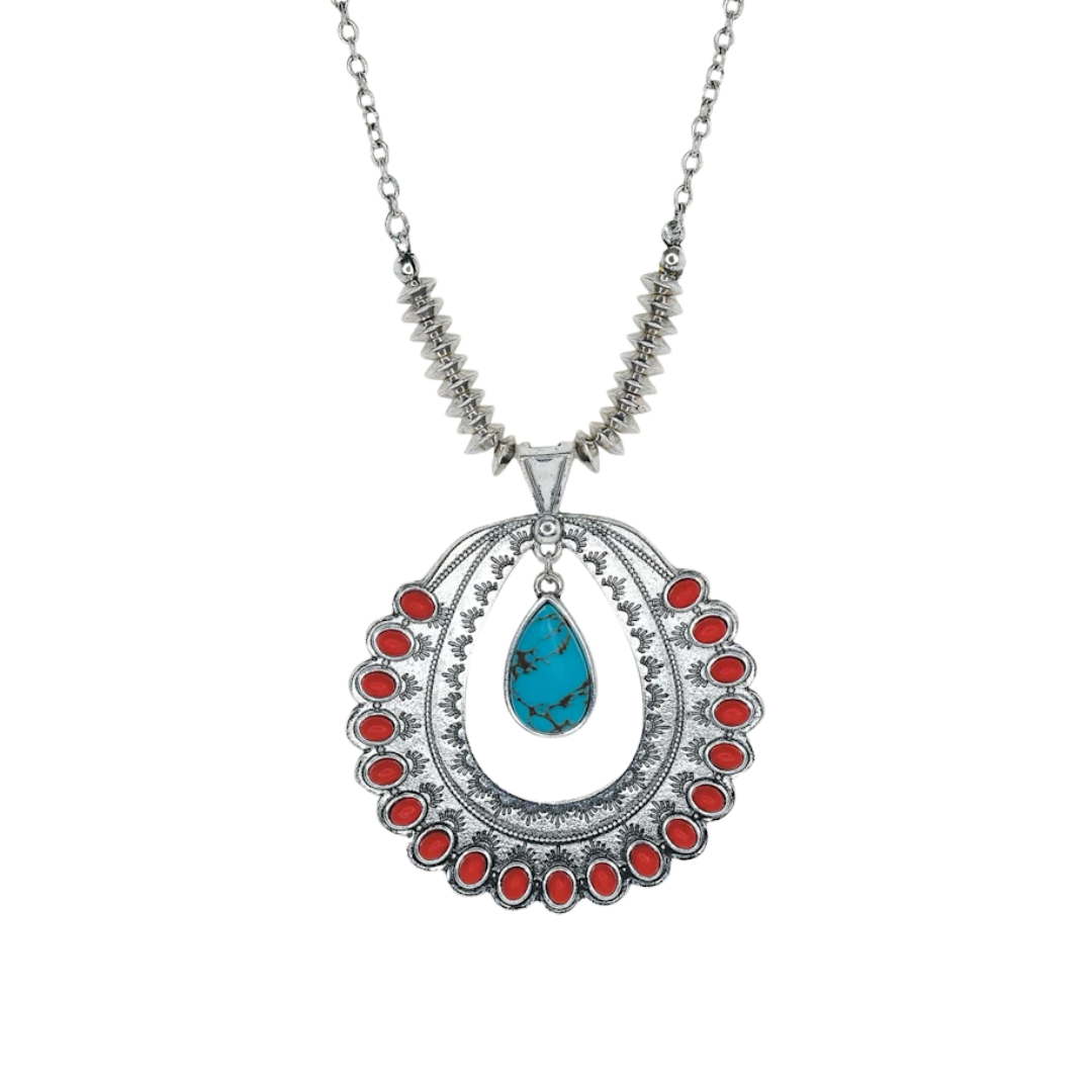 Justin Women's Silver Coral Hoop Multicolor Necklace