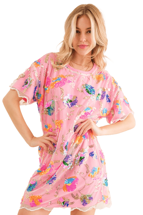 Blueb Sequin Floral Mini Dress