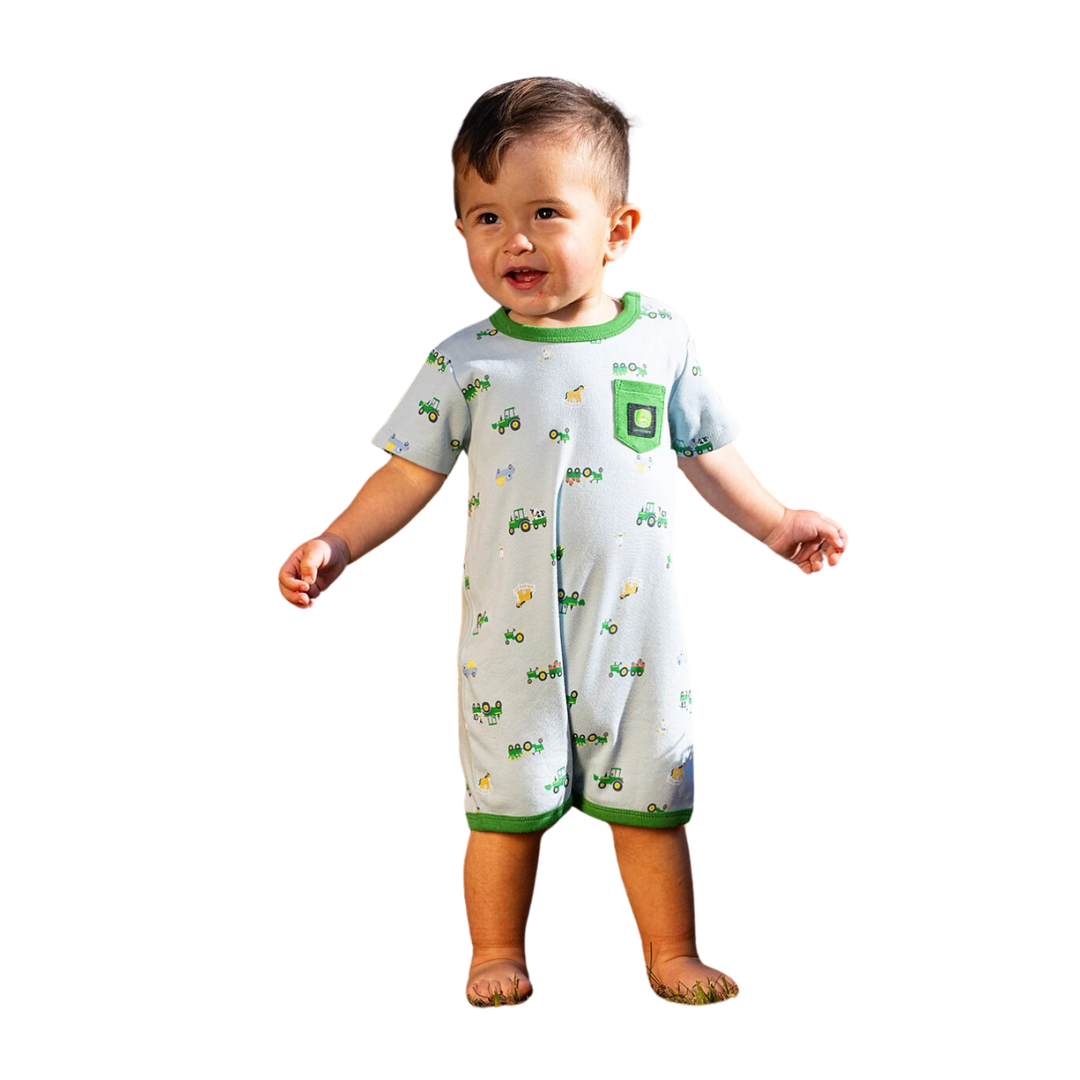 John Deere Kid's Infant Tractor Blue Green Romper