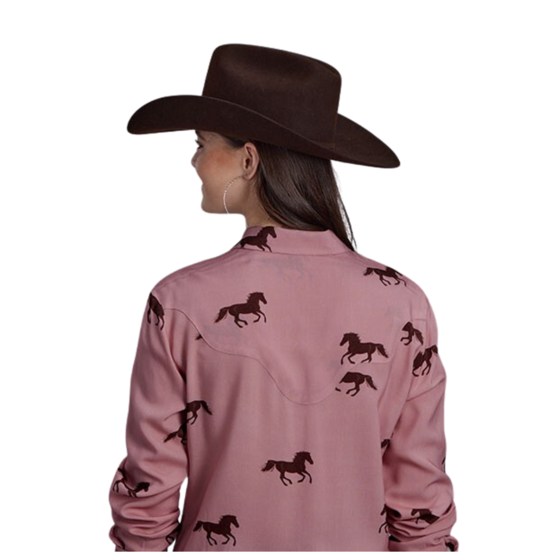Roper Women's Pink Wild Horses Rayon Blouse