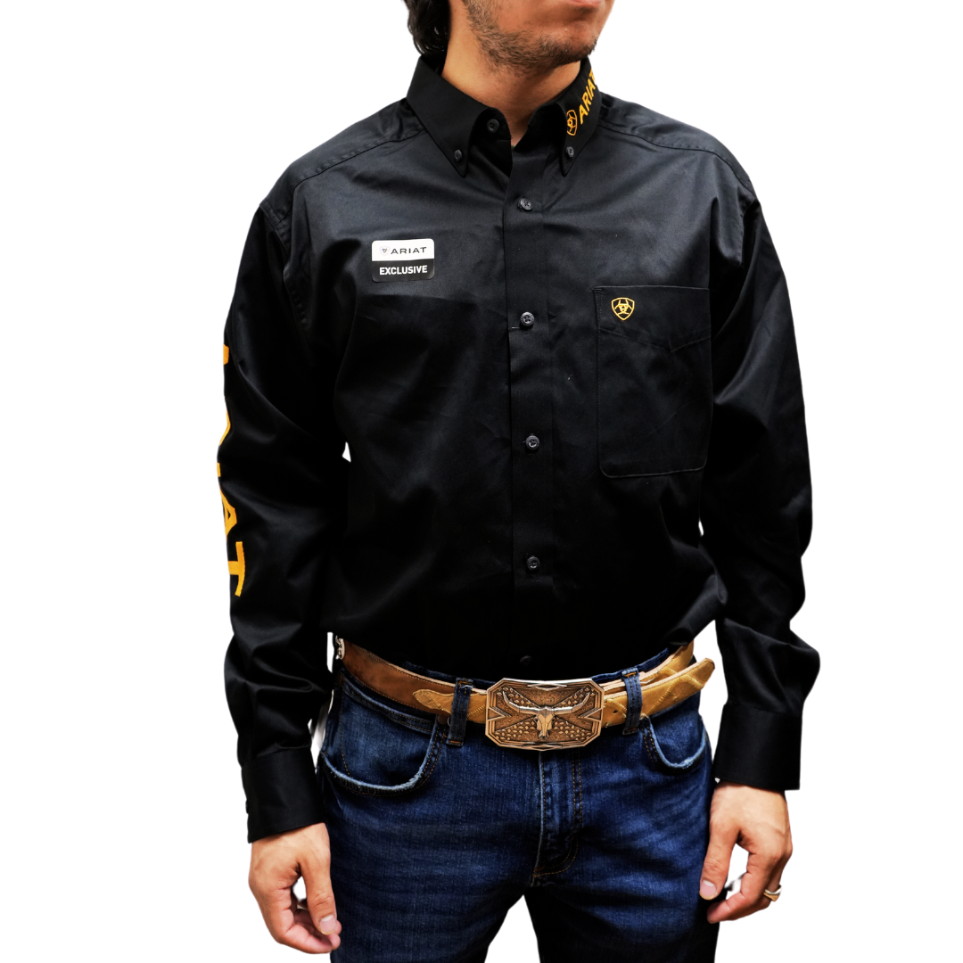 Ariat Men's Team Logo Twill Black Gold Shirt