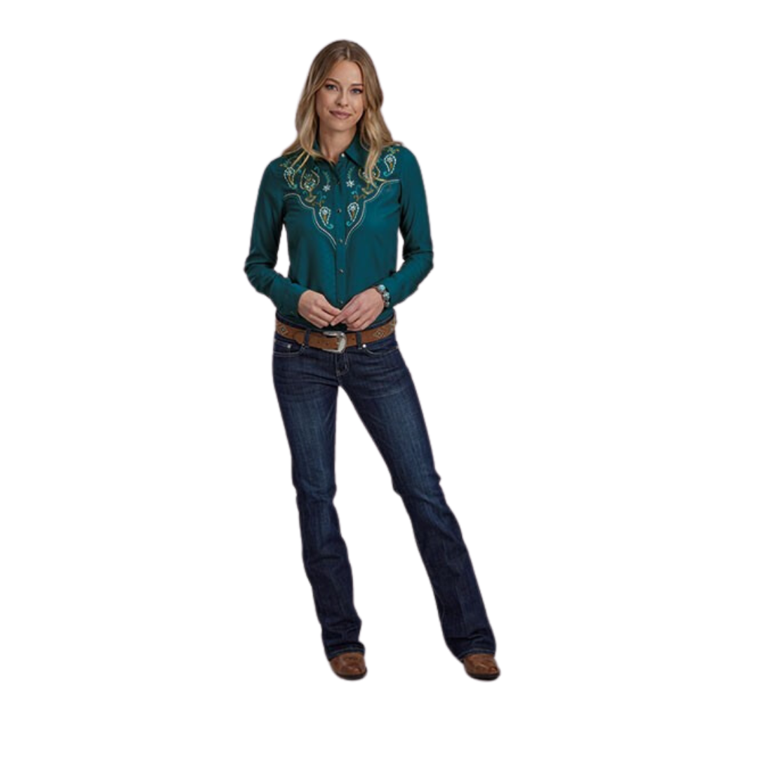 Roper Women's Teal Fabulous Collared Rayon Shirt
