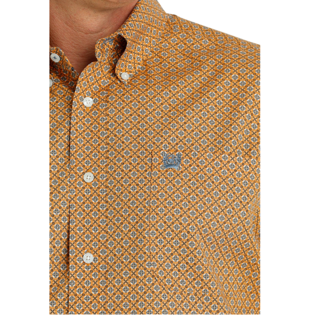 Cinch Men's Geometric Print Button Down Western Orange Blue Shirt