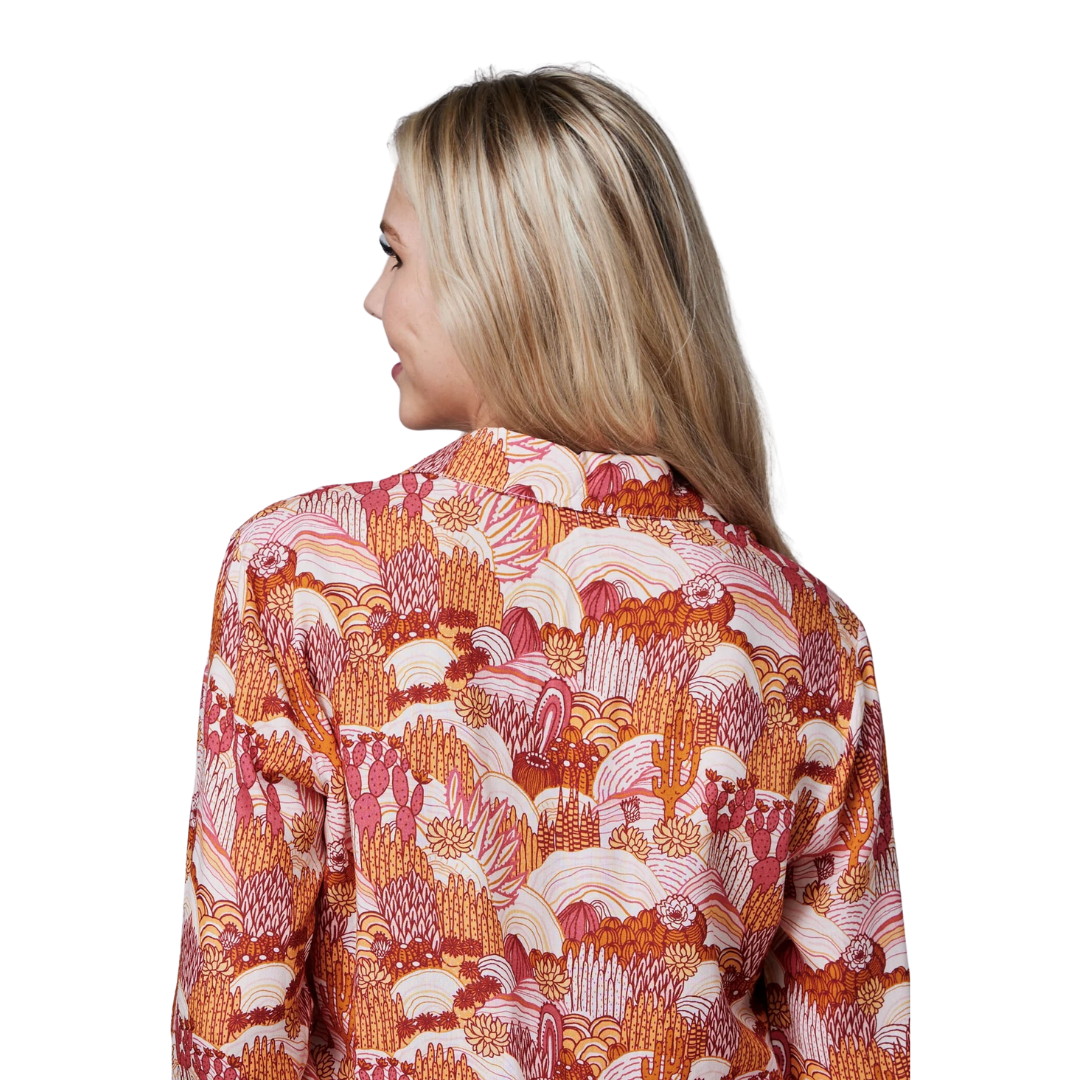 Roper Women's Groovy Cacti Print Rayon Pink Blouse