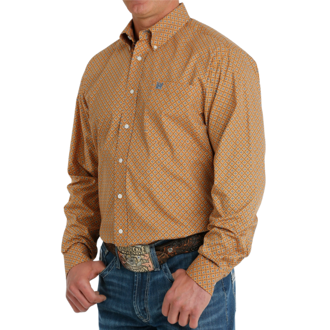 Cinch Men's Geometric Print Button Down Western Orange Blue Shirt