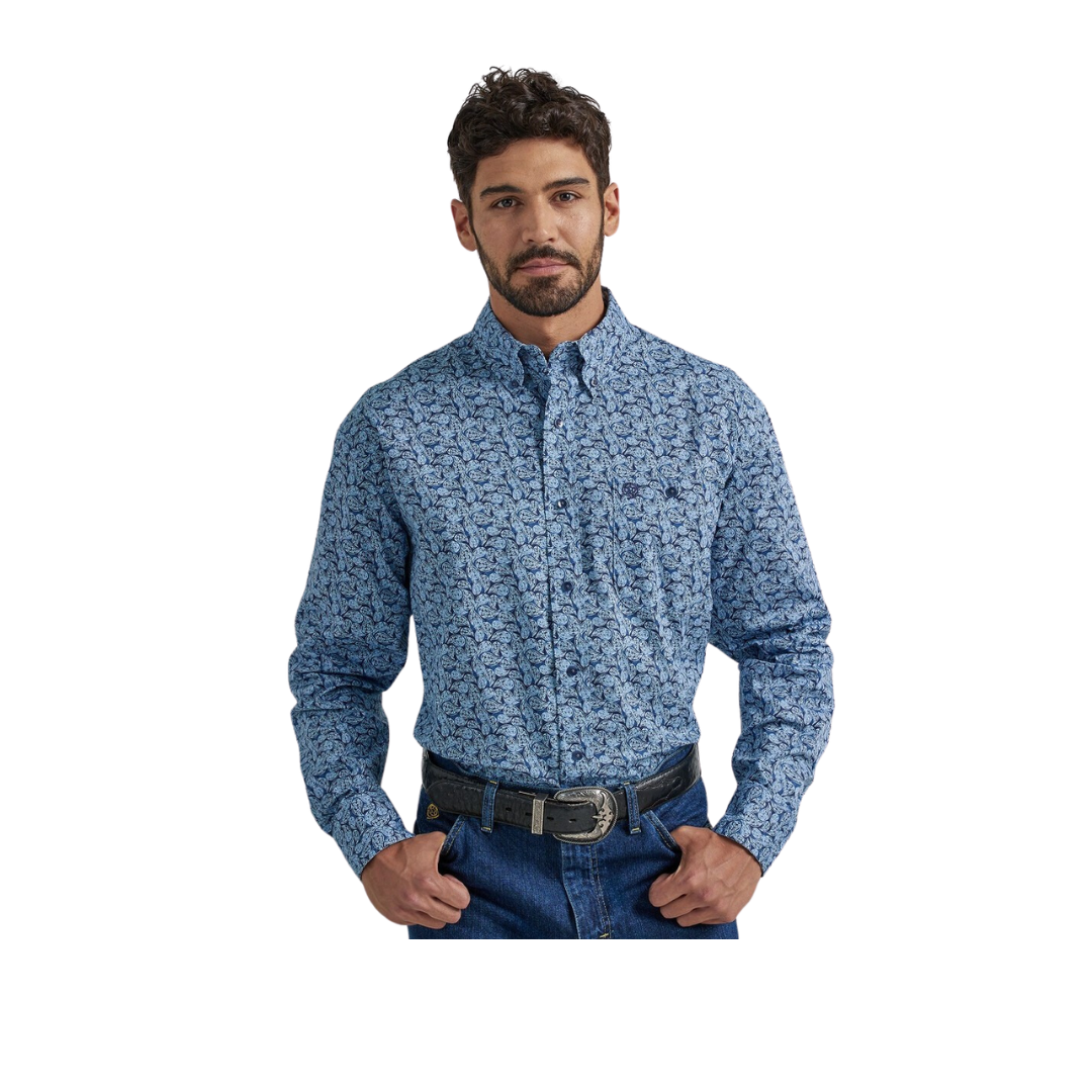 Wrangler Men's George Strait Paisely Blue Shirt