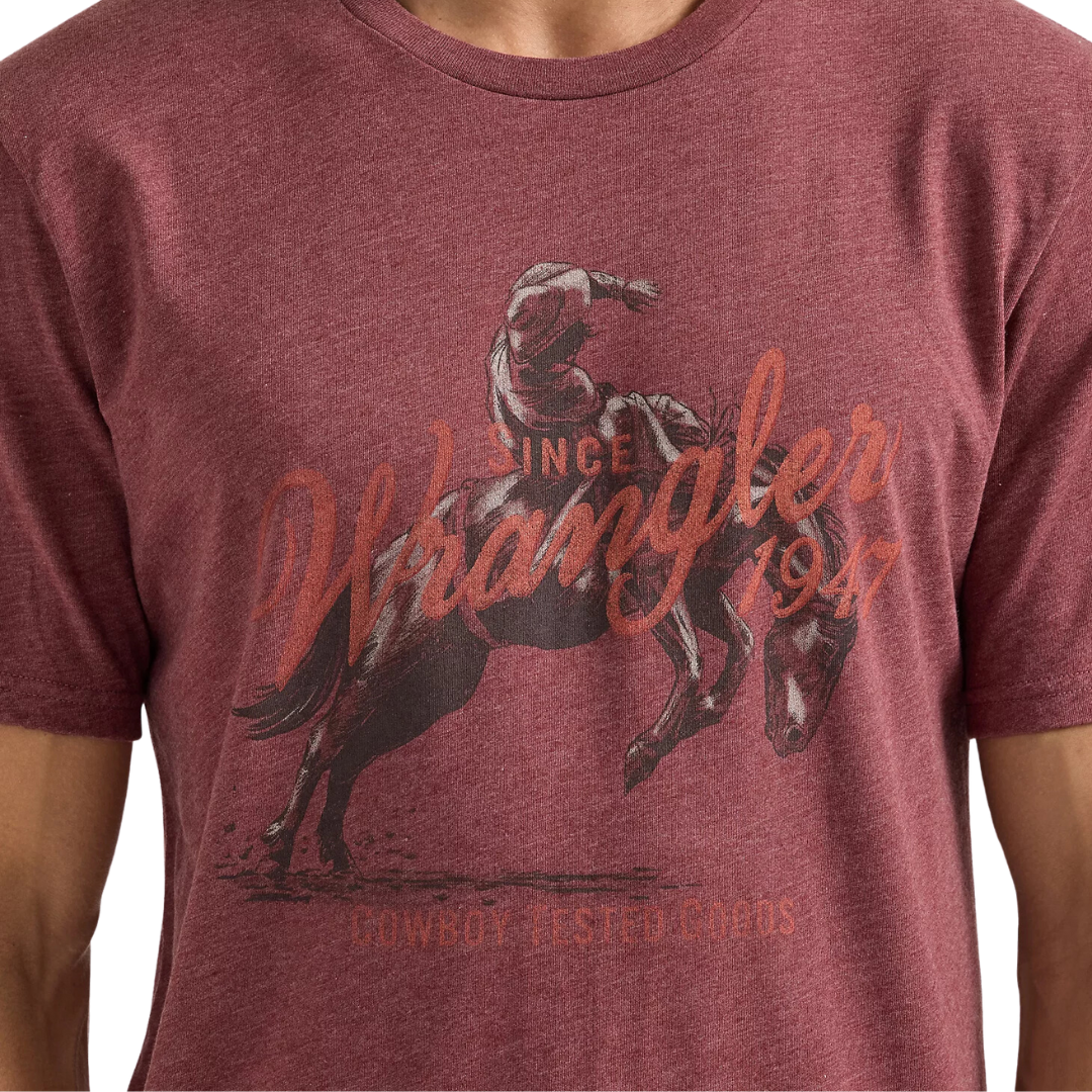 Wrangler Men's Bucking Horse Graphic Burgundy Heather T Shirt