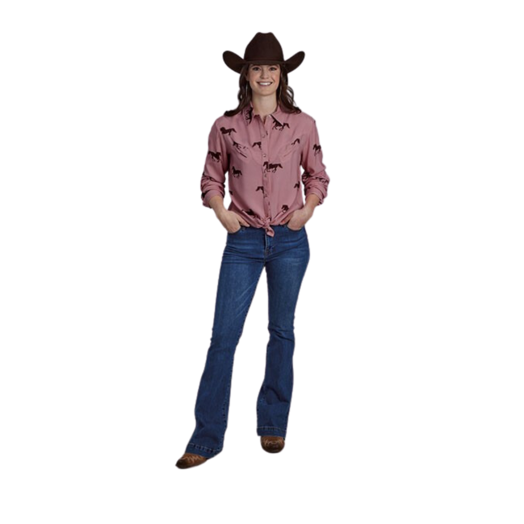 Roper Women's Pink Wild Horses Rayon Blouse