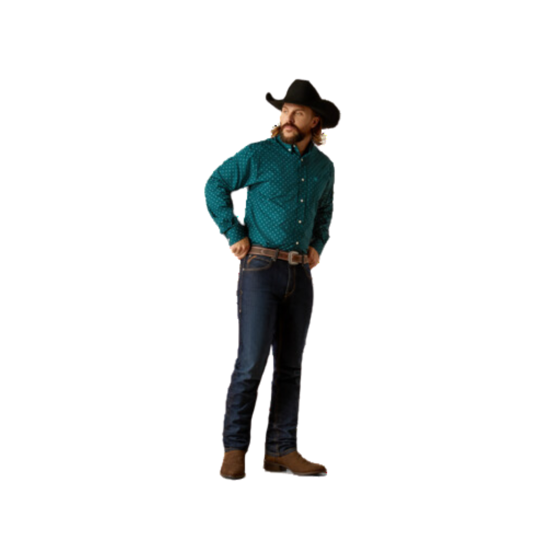 Ariat Men's Wrinkle Free Gunnar Classic Fit Button Down Deep Teal Shirt