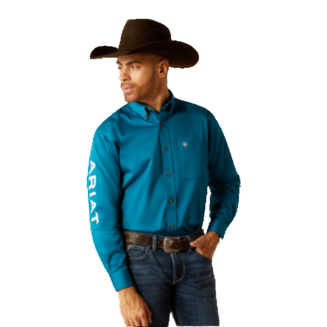 Ariat Men's Team Logo Twill Classic Fit Button Down Dark Teal Shirt