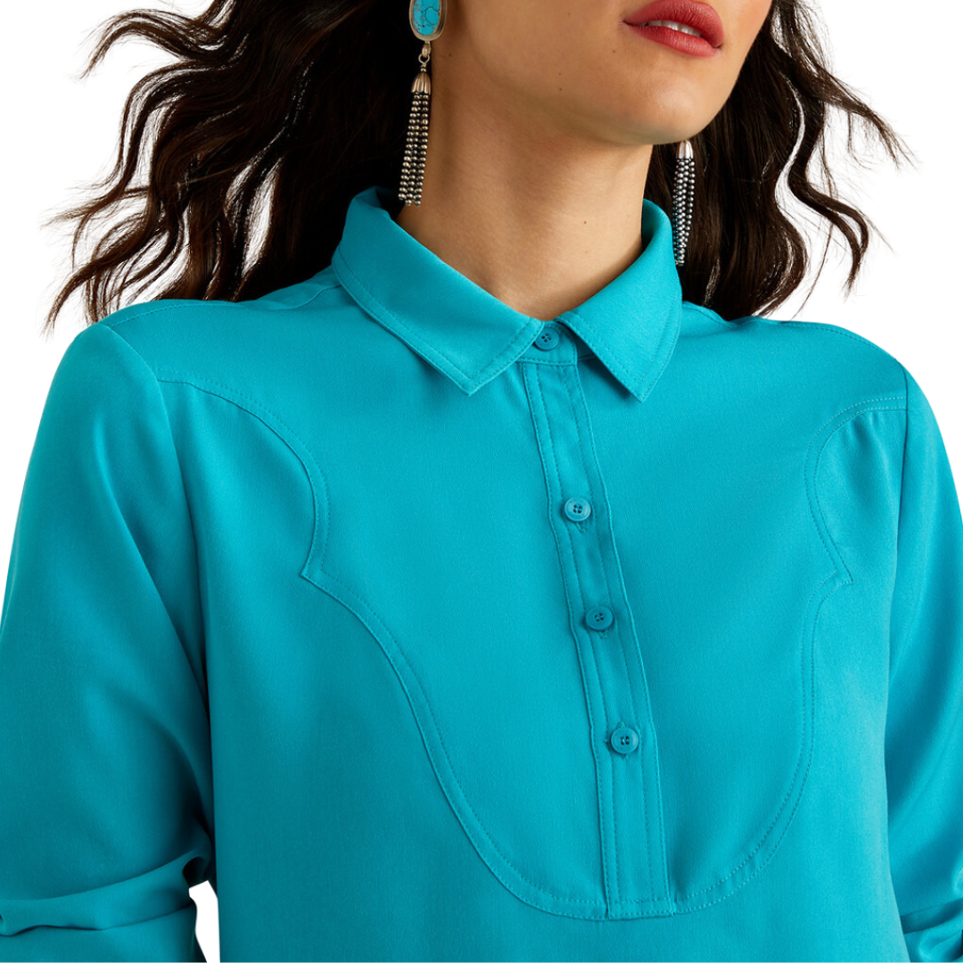 Ariat Women's Buckaroo Yoke Long Sleeve Capri Blue Shirt