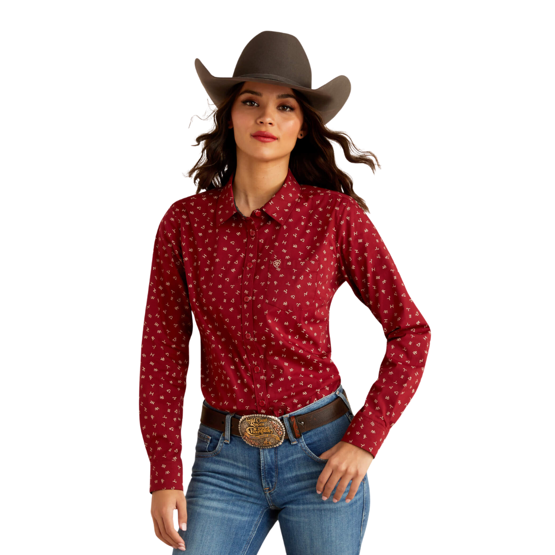 Ariat Women's Kirby Stretch Cattle Brand Red Shirt