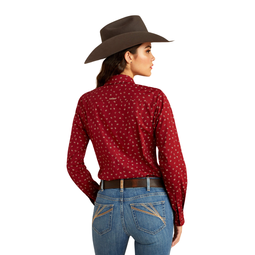 Ariat Women's Kirby Stretch Cattle Brand Red Shirt