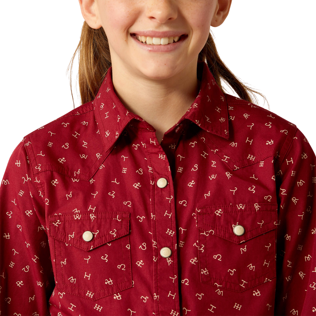 Ariat Youth Girl's Ranch Cattle Brand Red Shirt