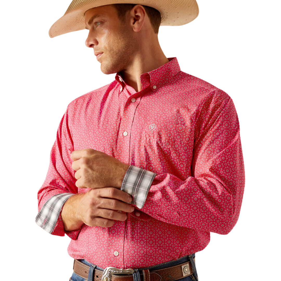 Ariat Men's Wrinkle Free Brennan Classic Fit Pink Shirt