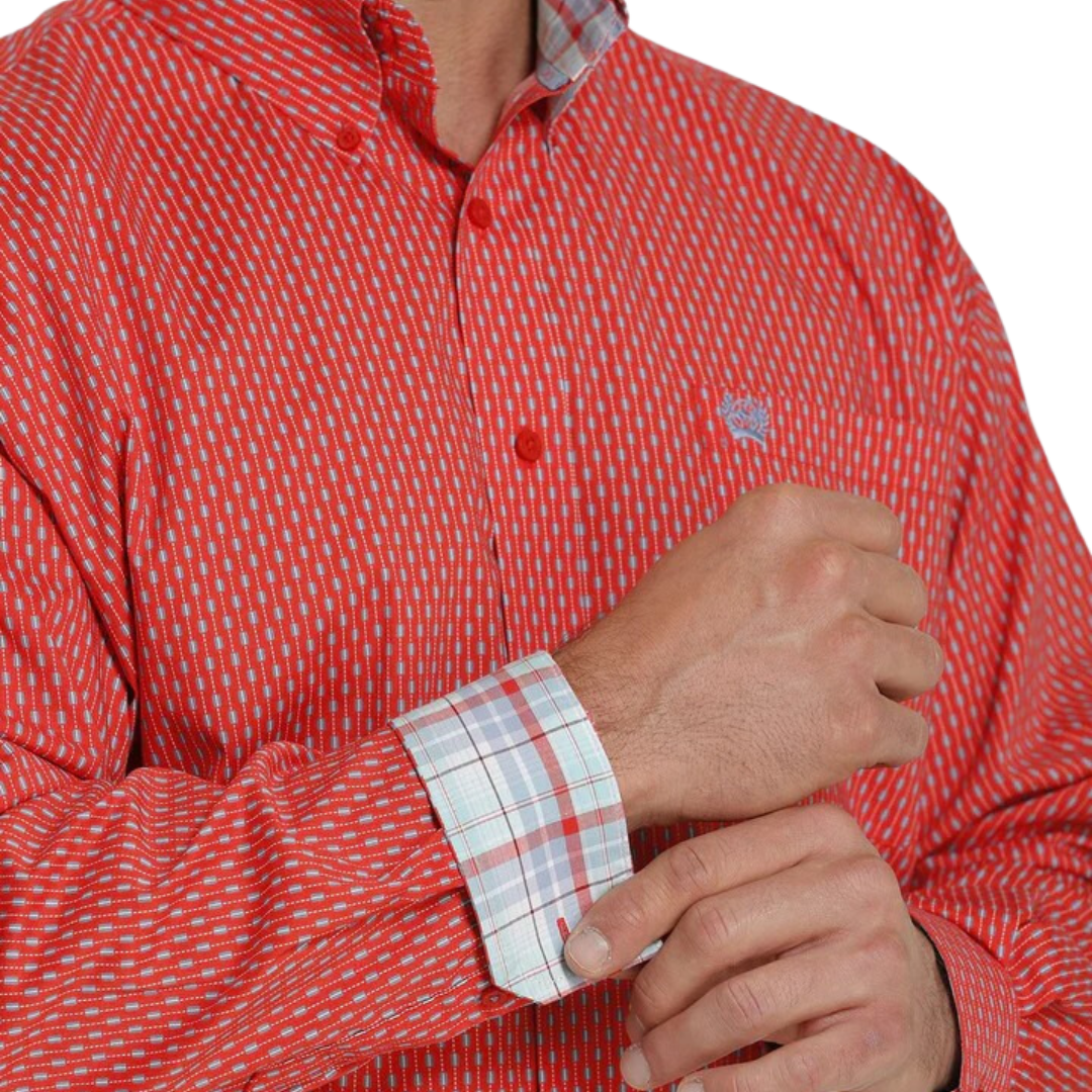 Cinch Men's Button Down Printed Red Shirt