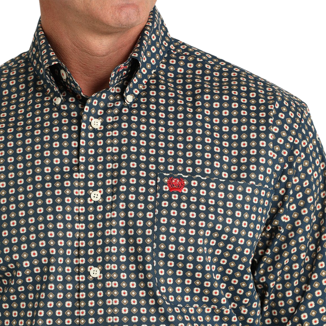 Ariat Men's Stretch Medallion Print Button Down Western Navy Shirt